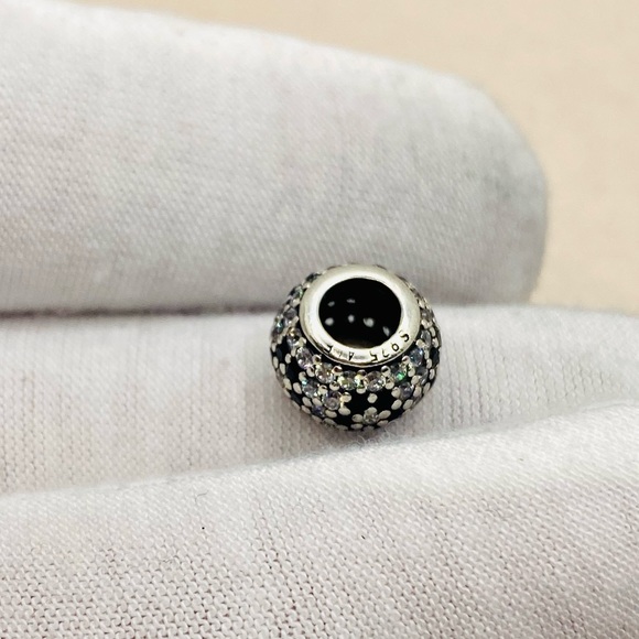 EUC Pandora 791170NCK Silver Shimmering Blossom Bead w/ Clear & Black Pave CZ - Picture 5 of 6